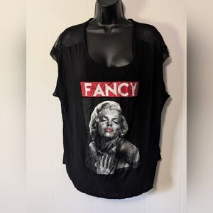 Women's SEIZIN Black Marilyn Monroe Top Size 2X Sheer Shoulder*"Fancy"
